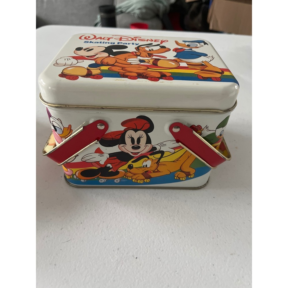 Vintage Walt Disney Skating Party Metal Lunch Box Tin Mickey Minnie Donald Goofy